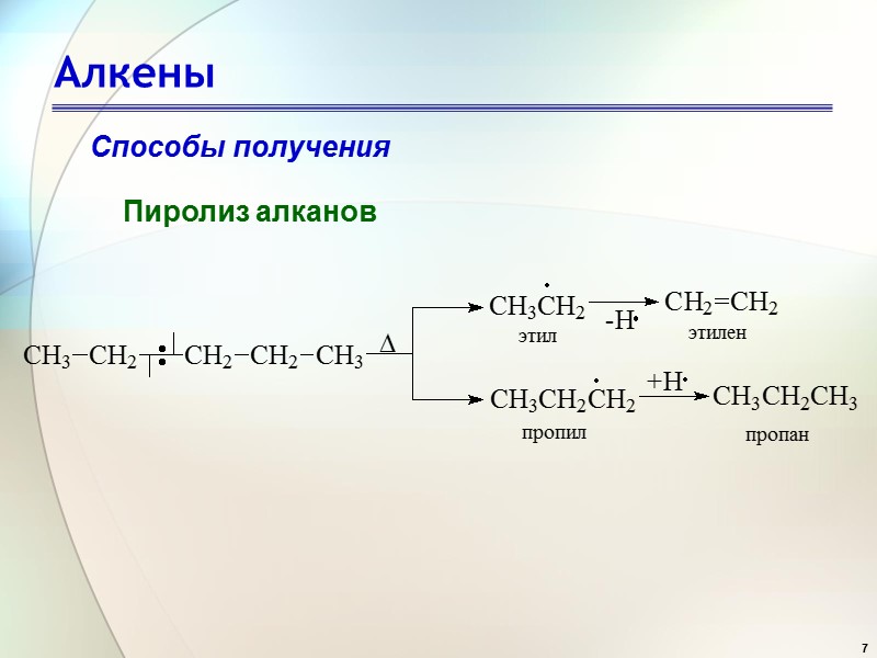 7 Алкены Способы получения Пиролиз алканов